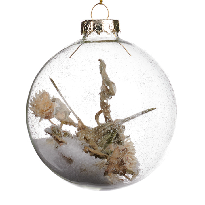 Goodwill glazen kerstbal - Met sneeuw en droogbloemen - 8cm