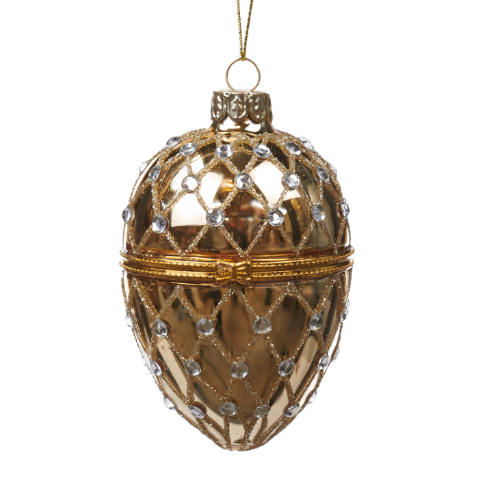 Goodwill glazen kerstornament - Rijk gedecoreerd ei - Met glitters en parels - Goud