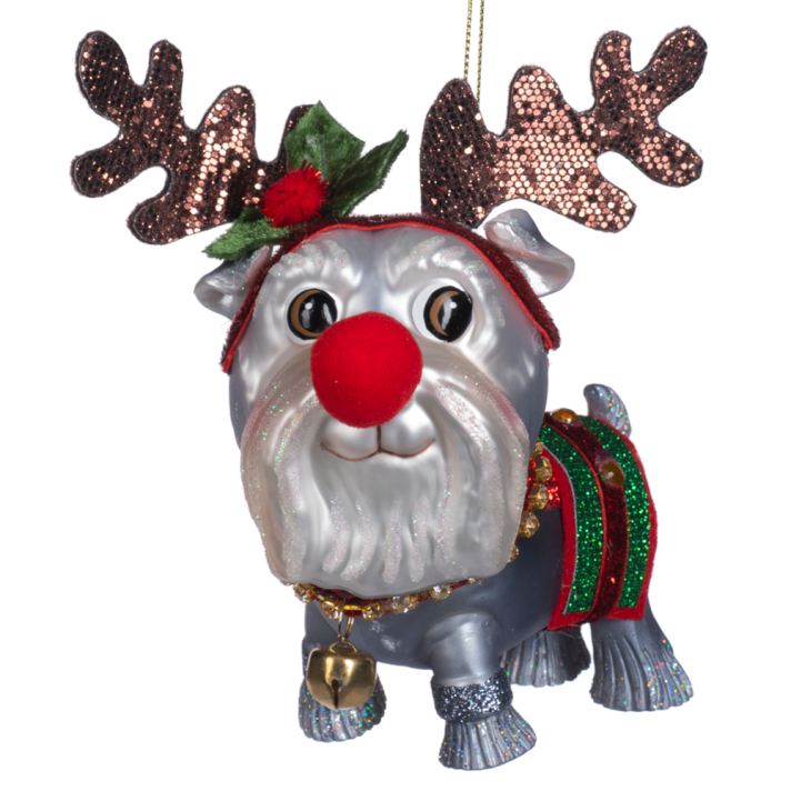 Goodwill glazen kerstornament - Hond als Rudolph met bel