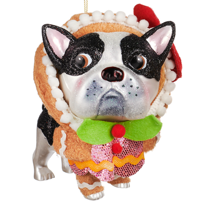 Goodwill glazen kerstornament - Hond in gingerbread kostuum - 13cm