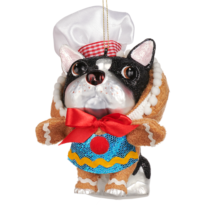 Goodwill glazen kerstornament - Hond in gingerbread kostuum - 13cm
