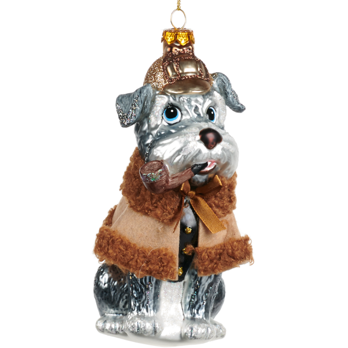 Goodwill glazen kerstornament - Hond in detective kostuum - 15,5cm