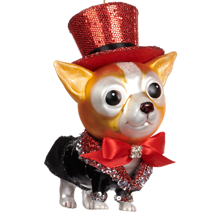 Goodwill glazen kerstornament - Hond in gala kostuum - 13cm