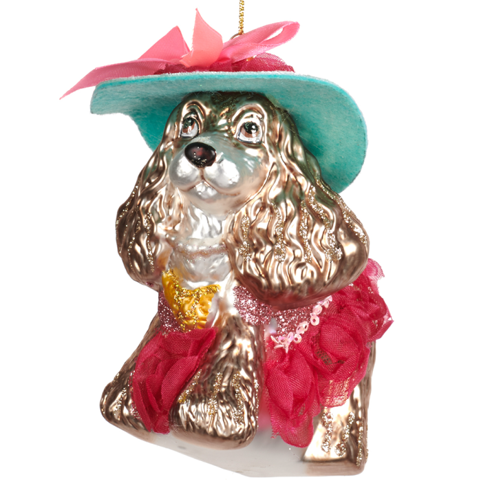 Goodwill glazen kerstornament - Hond met hoed - 13cm