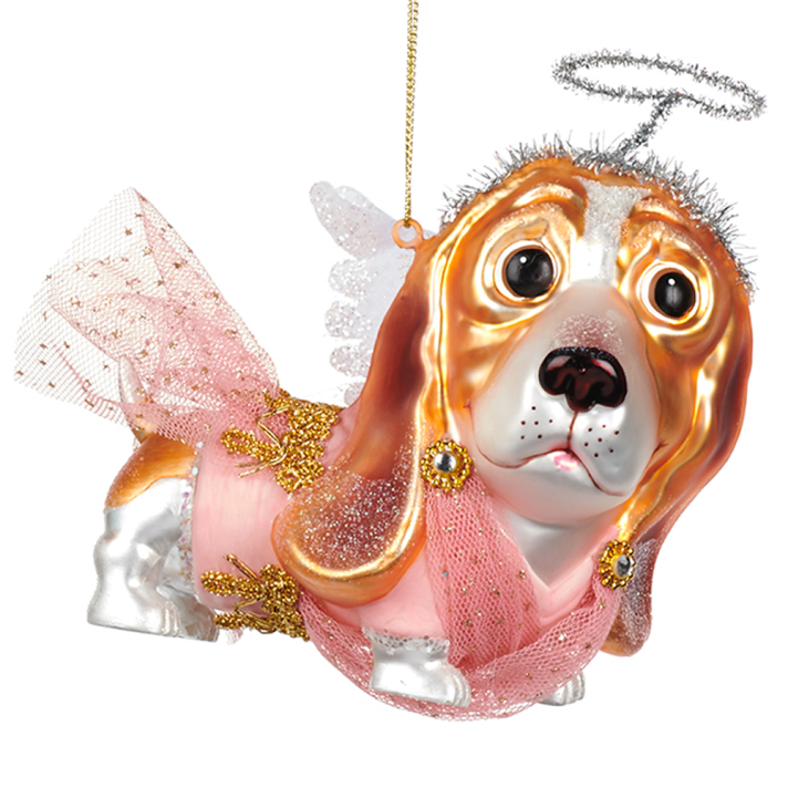 Goodwill glazen kerstornament - Hond als engel - 12cm