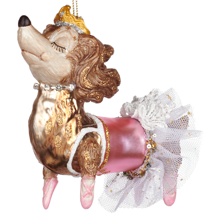 Goodwill glazen kerstornament - Teckel als ballerina - 13cm