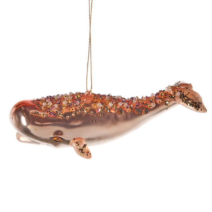 Goodwill glazen kerstornament - Walvis met parels en glitters - Roze