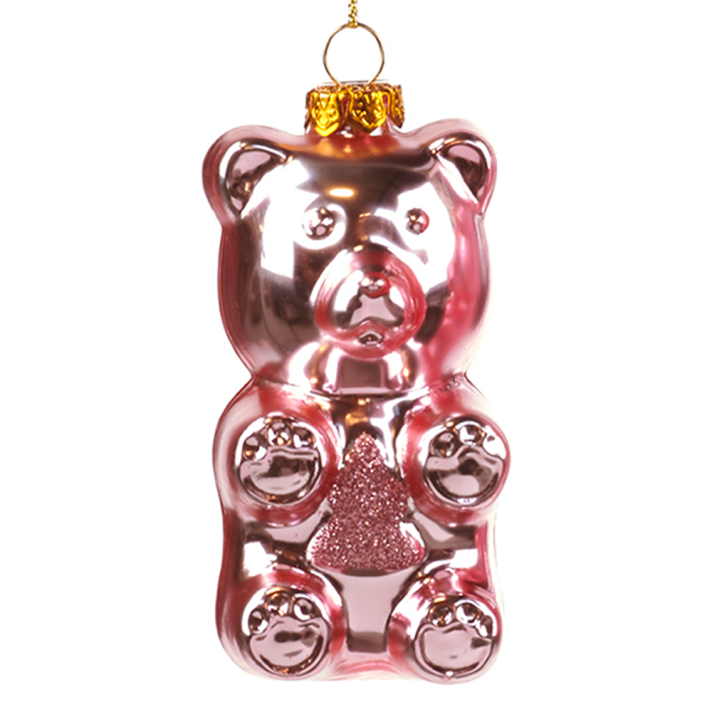 Goodwill glazen kerstornament - Gummy beer met glitters - Roze