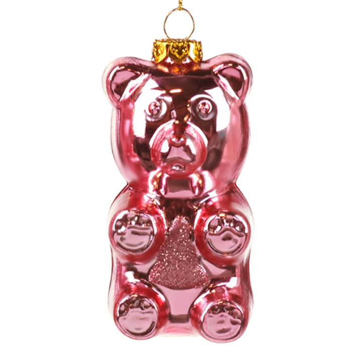 Goodwill glazen kerstornament - Gummy beer met glitters - Roze