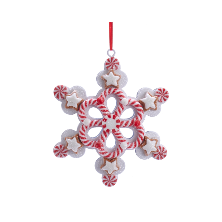 Kurt Adler kerstornament - Sneeuwvlok met zuurstokken - Rood en wit