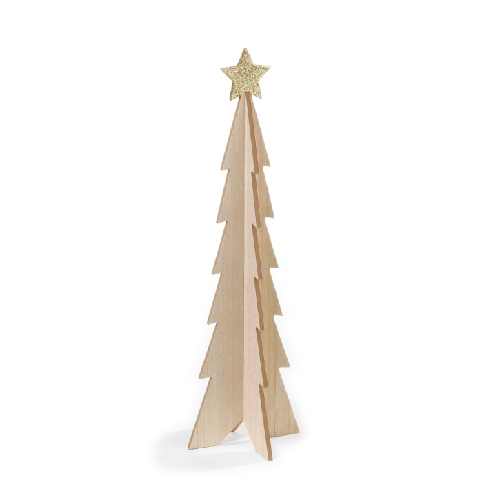 Houten kerstboom - Met gouden glitter ster - 68cm