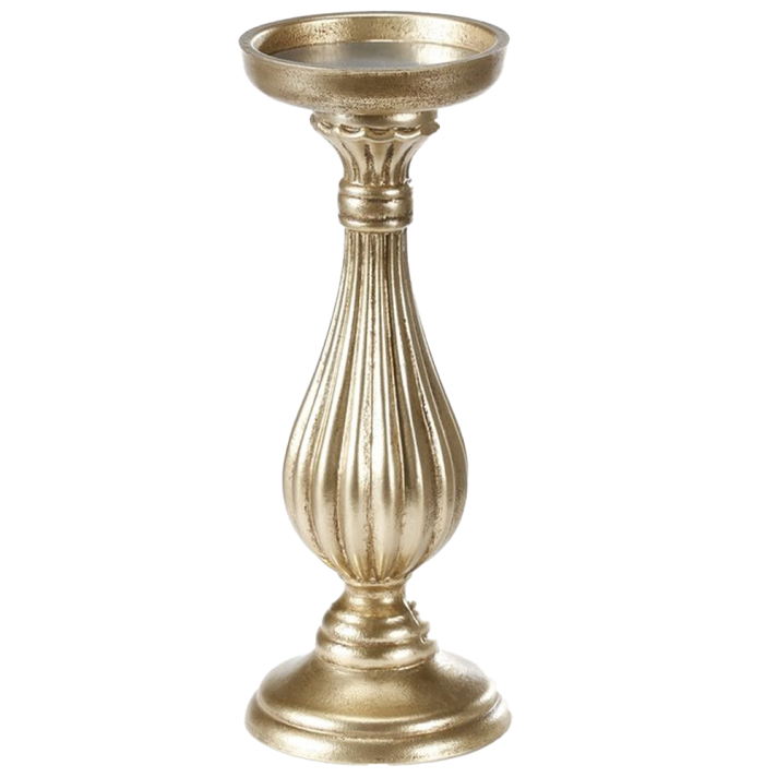 Houten kaarsenhouder - Voor dinerkaars - Goud - 28cm