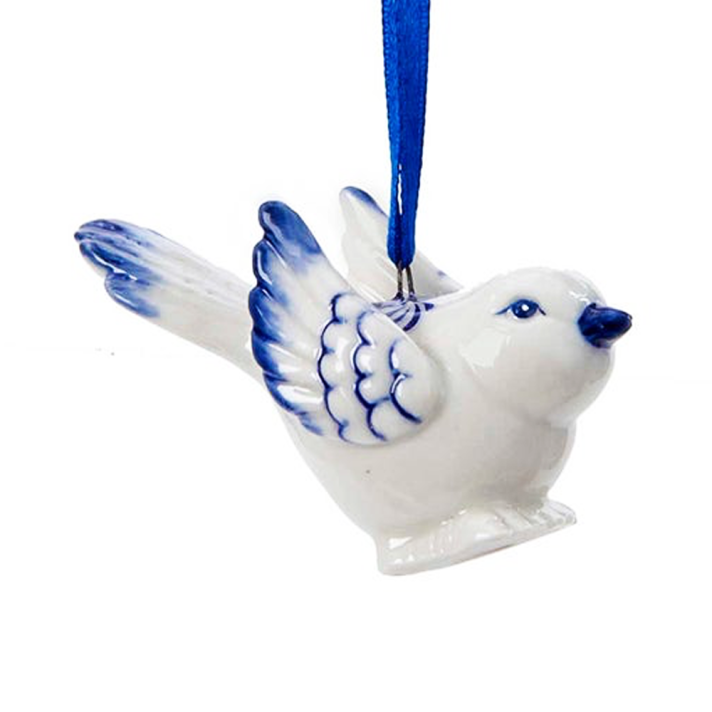 Kurt Adler kerstornament - Vogel - Delfts Blauw