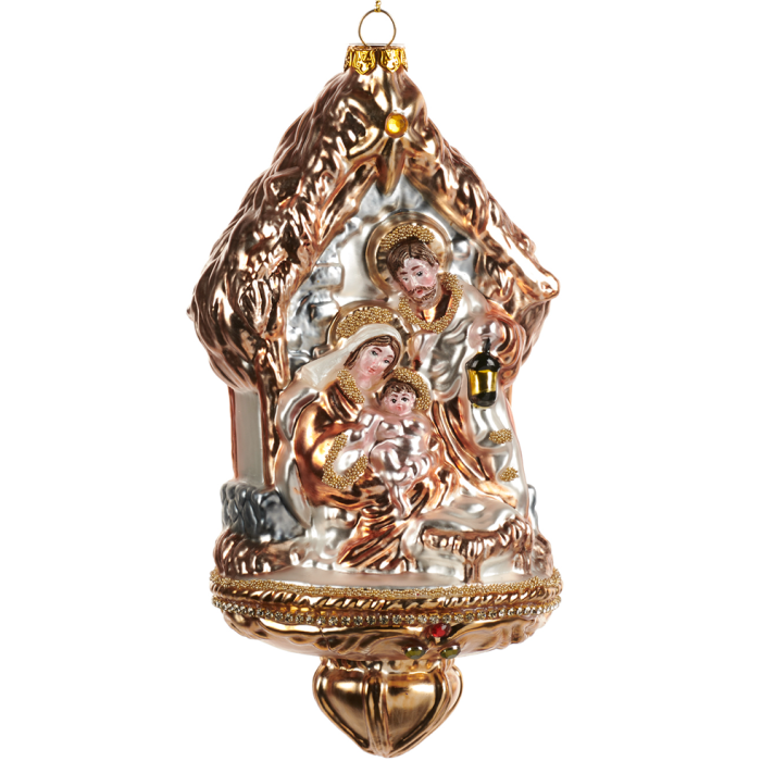 Goodwill glazen kerstornament - Kerststal - Met Jozef en Maria - 17,5cm