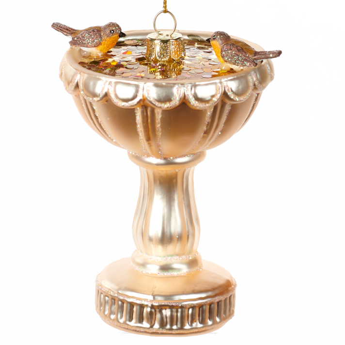 Goodwill glazen kerstornament - Fontein met vogels - Goud