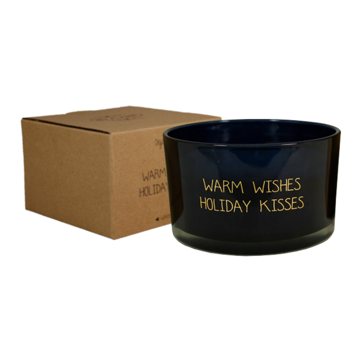 My Flame soja kaars - In glas met "Warm wishes and holiday kisses" - Drie lonten - Zwart