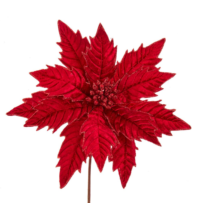 Poinsettia steker - Met gouden glitters - Rood