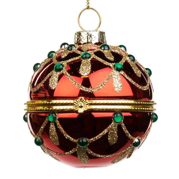 Goodwill glazen kerstornament - Rijk gedecoreerd - Met glitters en parels - Rood