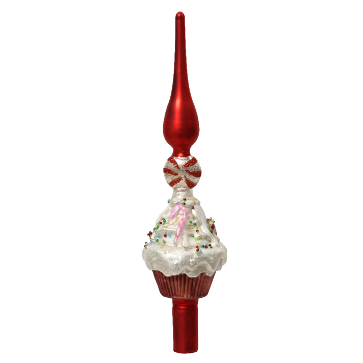 Glazen piek - Met cupcake - Rood - 29cm