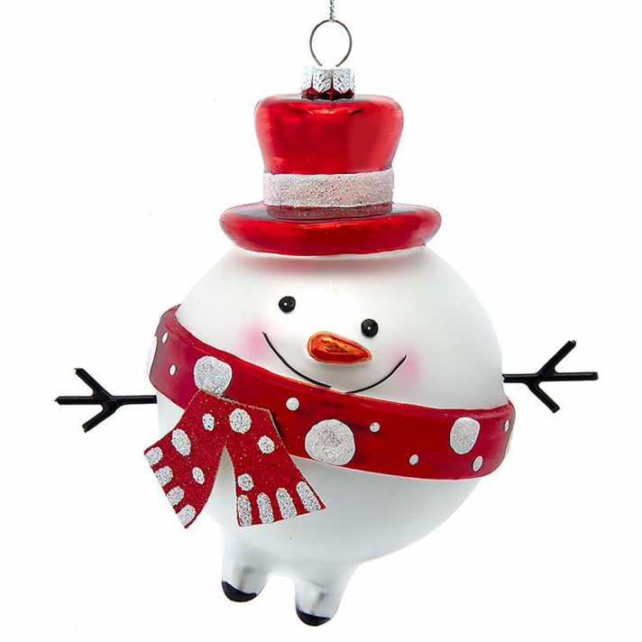 Kurt Adler glazen kerstornament - Sneeuwpop als kerstbal - Rood en wit