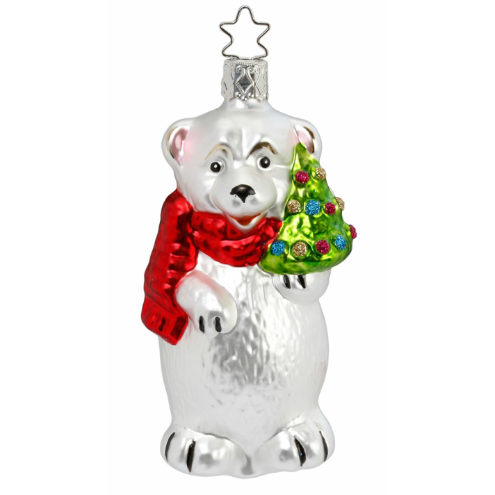 Inge Glas kerstornament - Ijsbeer met kerstboom en sjaal