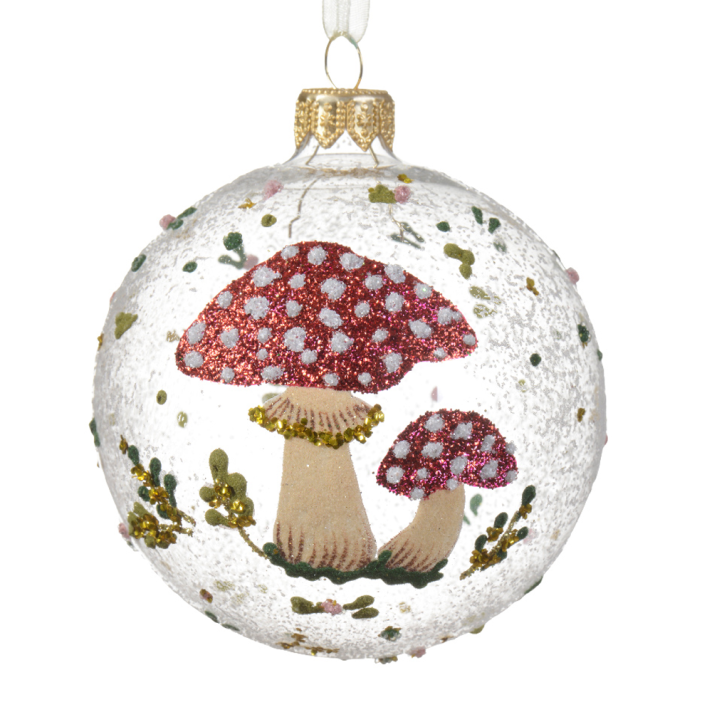 Glazen kerstbal - Met paddenstoel