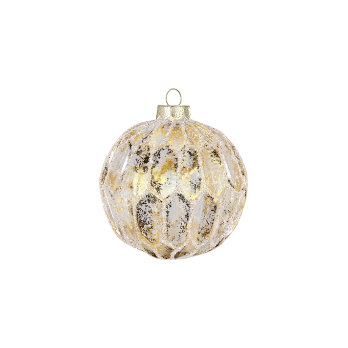 Glazen kerstbal - Met honinggraat patroon - Transparant goud - 8cm