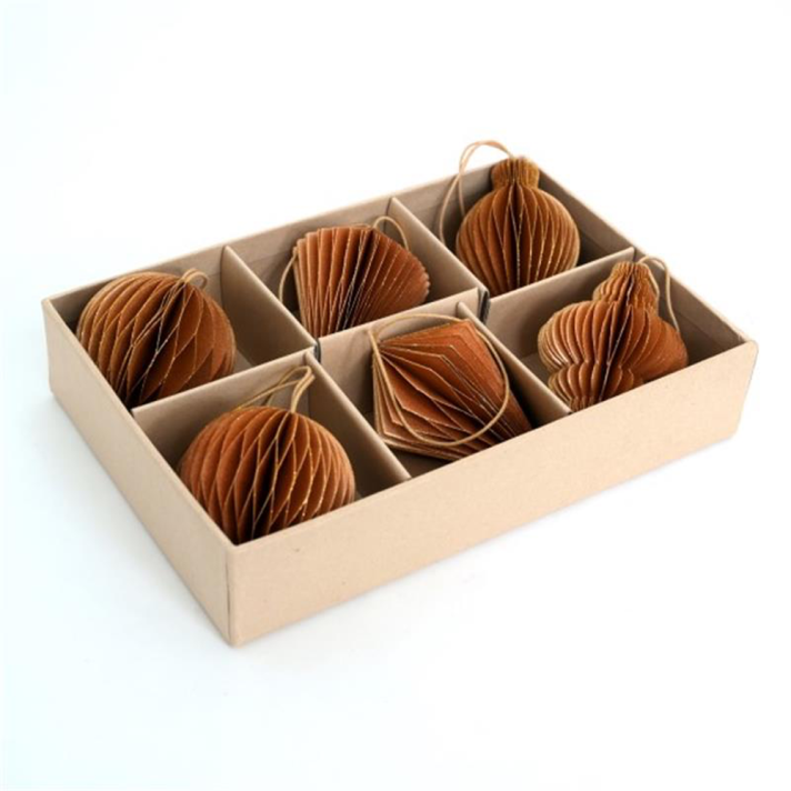 Only Natural papieren honeycomb kerstballen - Set van 6 - Goud