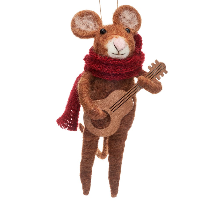 Sass & Belle kerstornament - Kerstmuis met gitaar