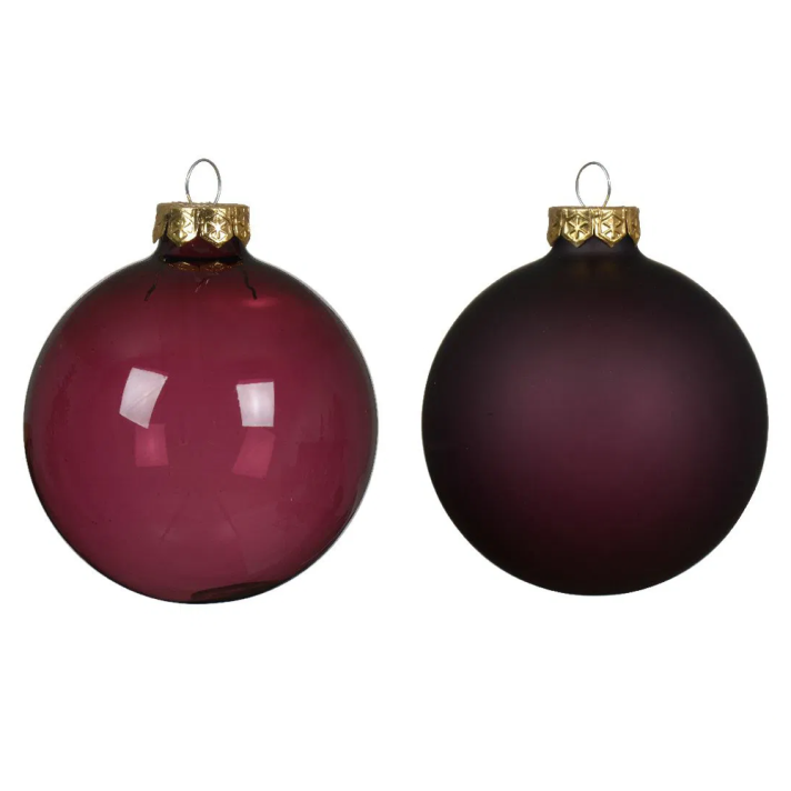 Decoris kerstballen - Donker mauve - Set van 4