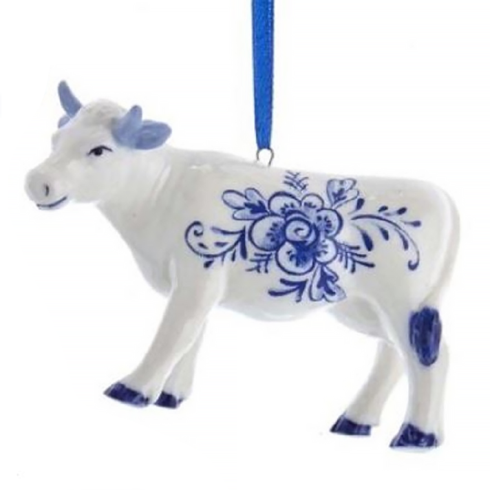 Kurt Adler porseleinen kerstornament - Koe - Delfts Blauw