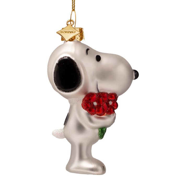 Vondels kerstornament - Snoopy met bloemen