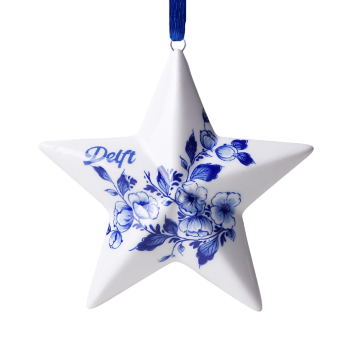 Heinen kerstornament - Ster - Met Delft