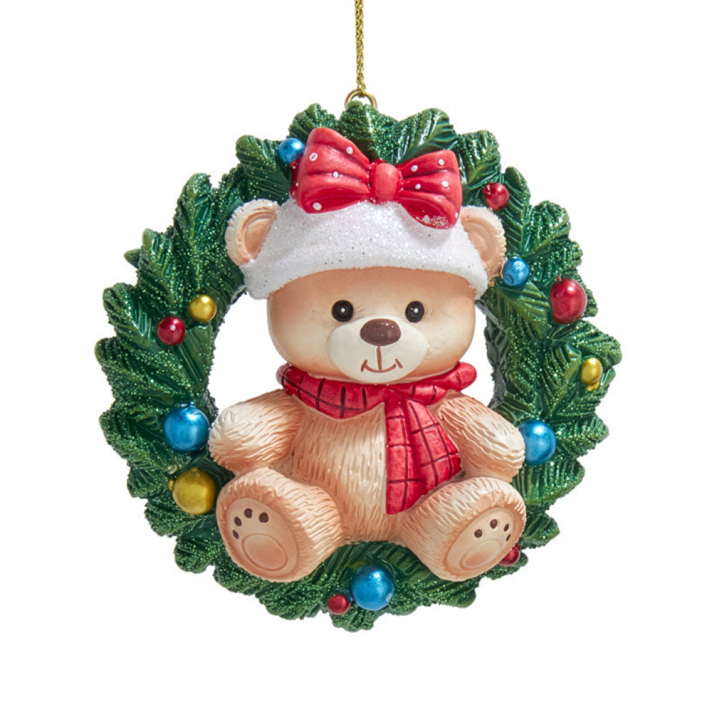 Kurt Adler kerstornament - Teddybeer in kerstkrans