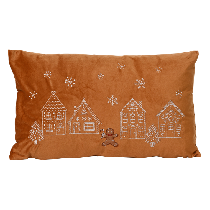 Decoris kerstkussen - Met huisjes