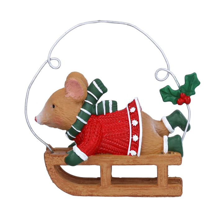 Gisela Graham kerstornament - Muis op slee
