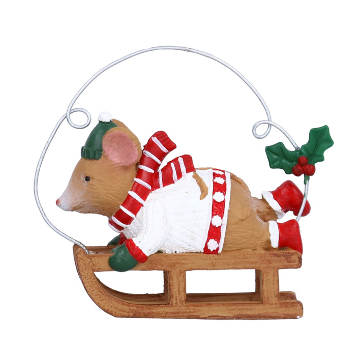 Gisela Graham kerstornament - Muis op slee