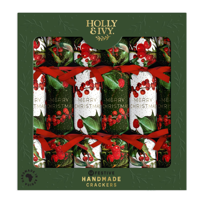 Holly & Ivy Christmas crackers - Holly and Berry Sprigs - Set van 12