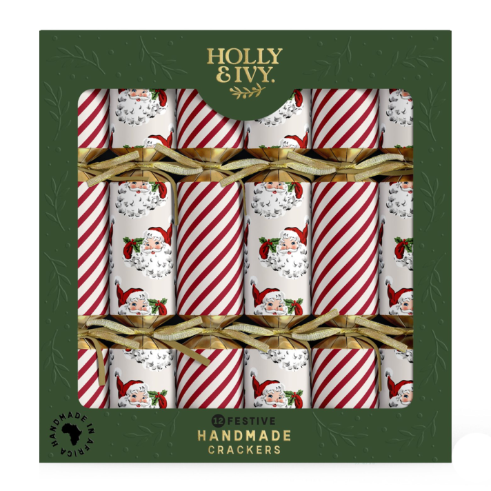 Holly & Ivy Christmas crackers - Nostalgic Santa & Stripes - Set van 12