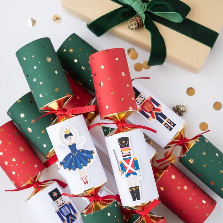Holly & Ivy Christmas crackers - Nutcracker with tip-ons - Set van 6
