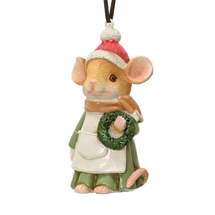 Decoris kerstornament - Muis met kerstkrans