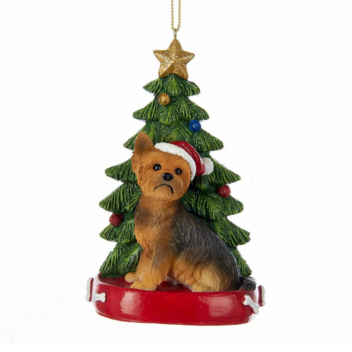Kurt Adler kerstornament - Yorkshire Terrier met kerstboom