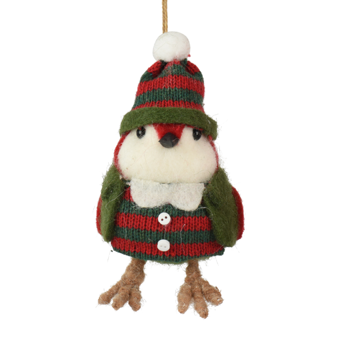 Decoris kerstornament - Vogel - Met kerstmuts