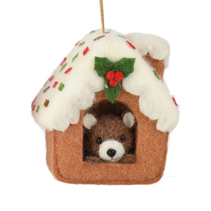 Decoris kerstornament - Huis met beer
