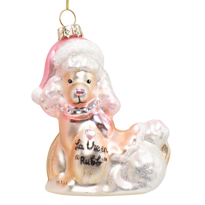 Kurt Adler glazen kerstornament - Poedel met kerstmuts