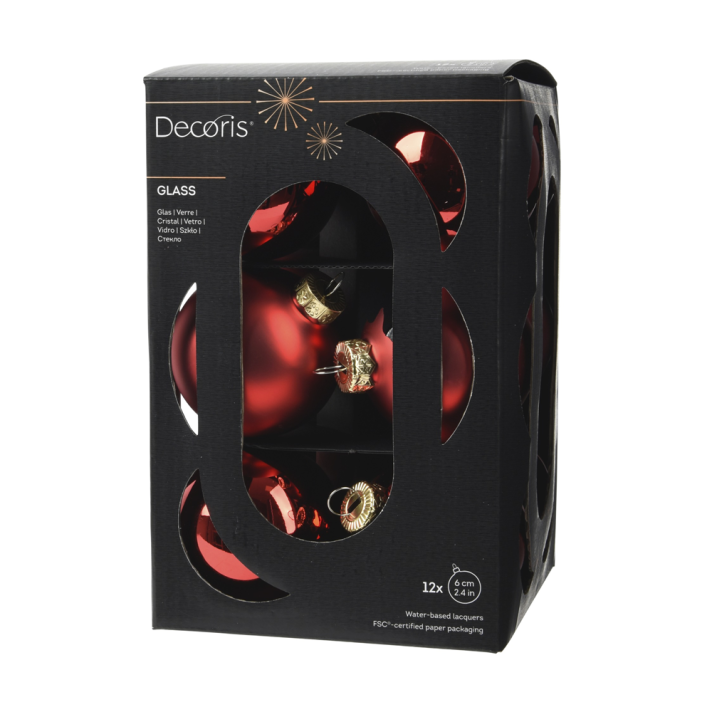 Decoris kerstballen - Rood - 6cm - Set van 12