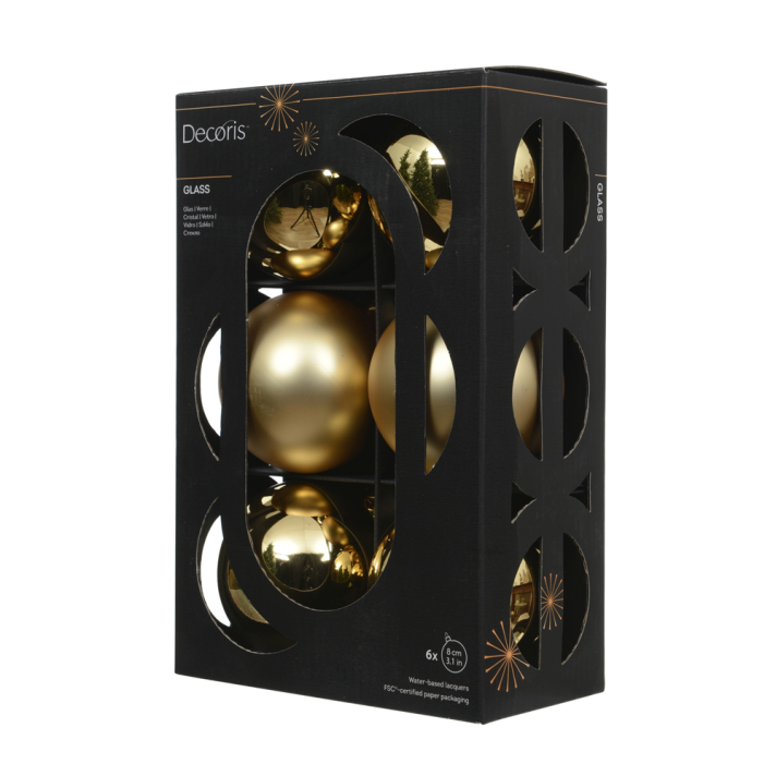 Decoris kerstballen - Goud - 8cm - Set van 6