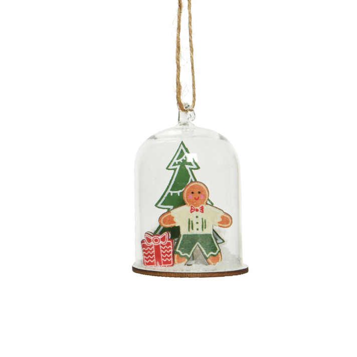 Kerstornament - Stolp met gingerbread poppetje - Crème