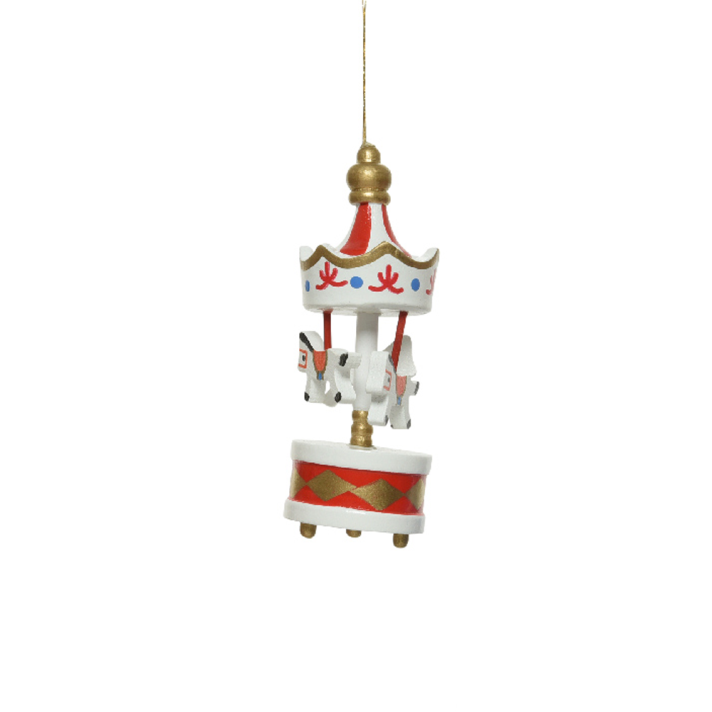 Kerstornament - Houten mini carrousel - Wit