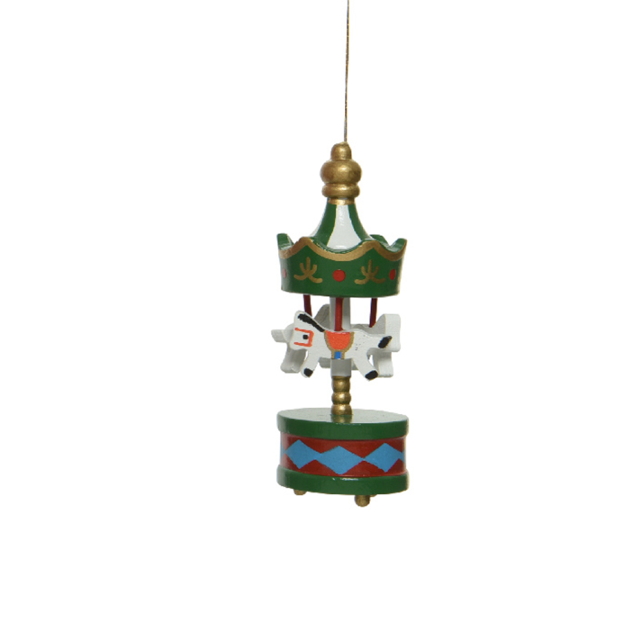 Kerstornament - Houten mini carrousel - Groen